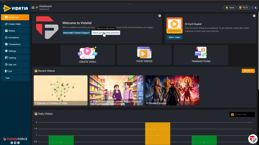 Dashboard of Vidatia 